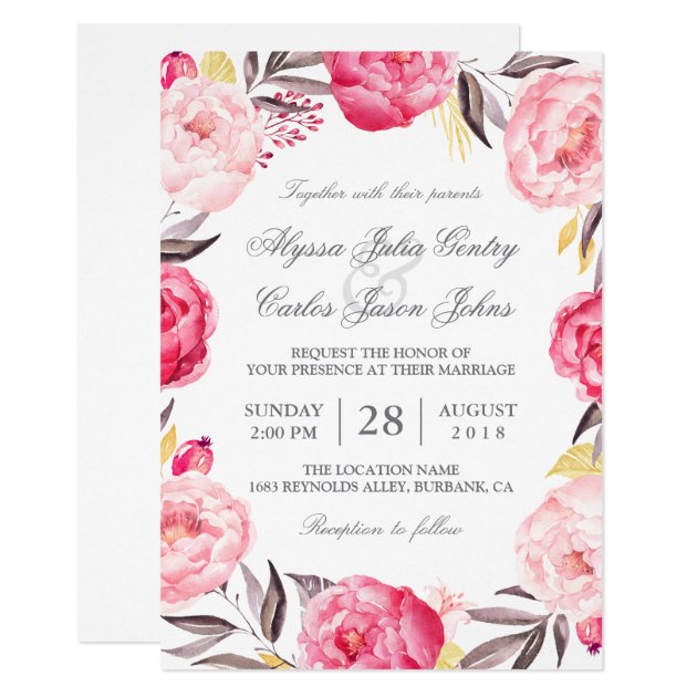 Romantic Floral Wreath Botanical Formal Wedding Invitation