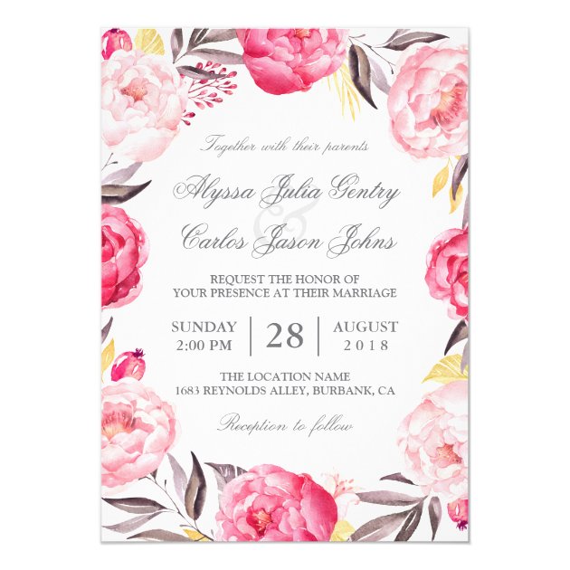 Romantic Floral Wreath Botanical Formal Wedding Invitation