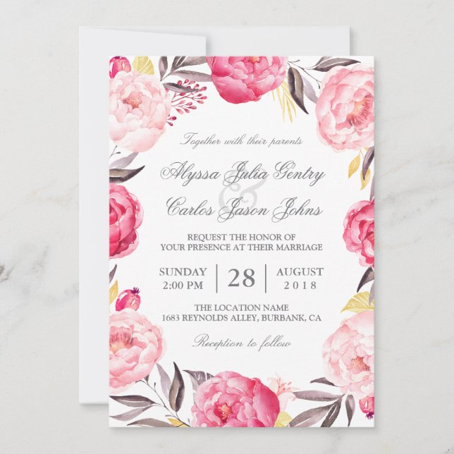 Romantic Floral Wreath Botanical Formal Wedding Invitation (Front)