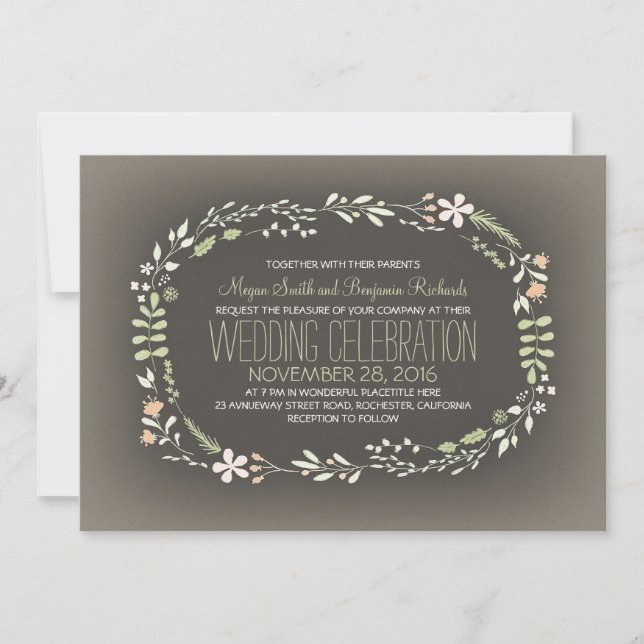 romantic floral wreath casual wedding invitations (Front)