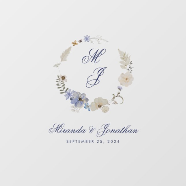 Romantic Floral Wreath Monogram Wedding Floor Decals (Front)