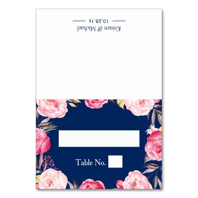 Romantic Floral Wreath Navy Blue Wedding Place Card