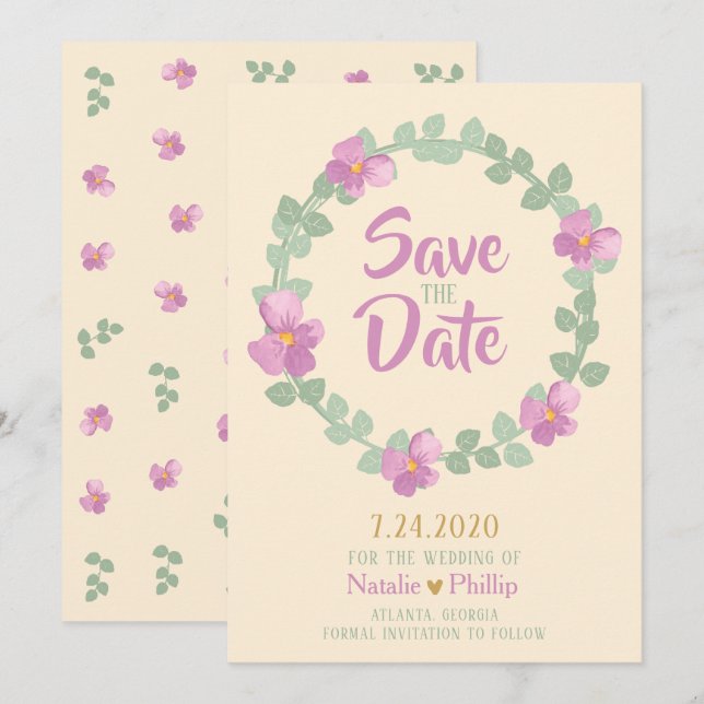 Romantic Floral Wreath Save the Date Card (Front/Back)