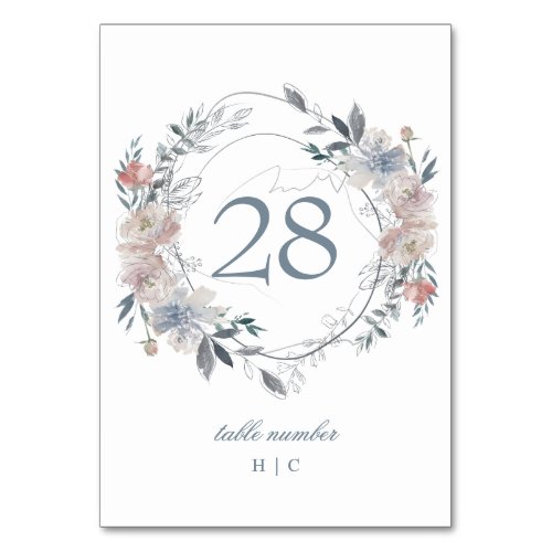 Romantic Floral Wreath Watercolor Monogram Table Number