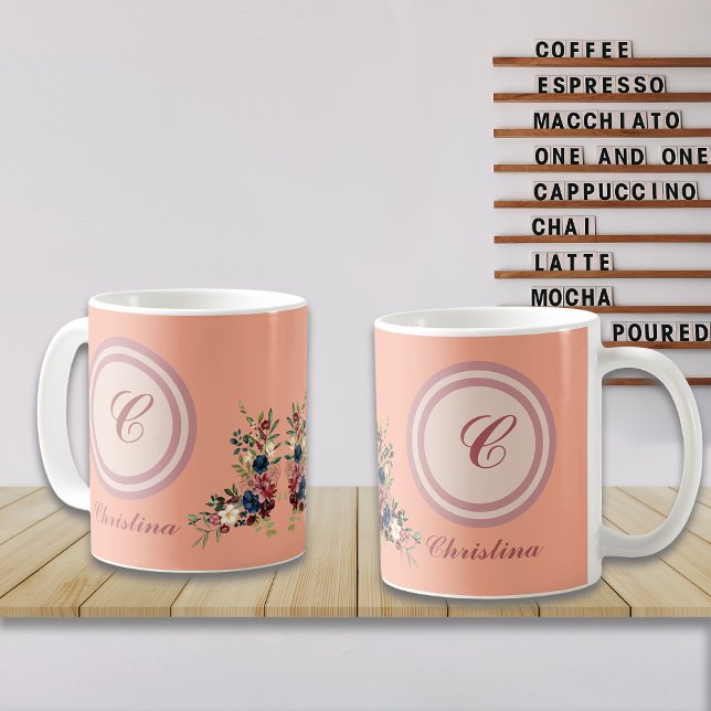 Romantic Florals Custom Monogram Coffee Mug (Creator Uploaded)