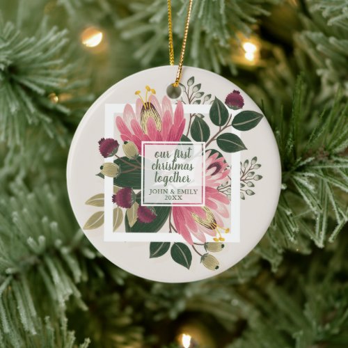 Romantic Florals Custom Our 1st Christmas Together Ceramic Ornament