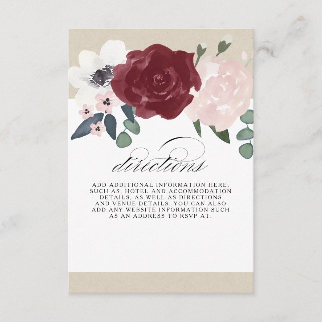 Romantic Florals Directions Enclosure Card (Front)