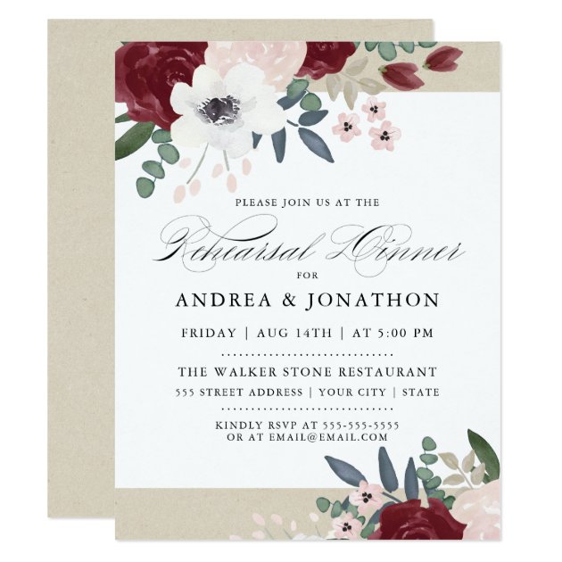 Romantic Florals Rehearsal Dinner Invite