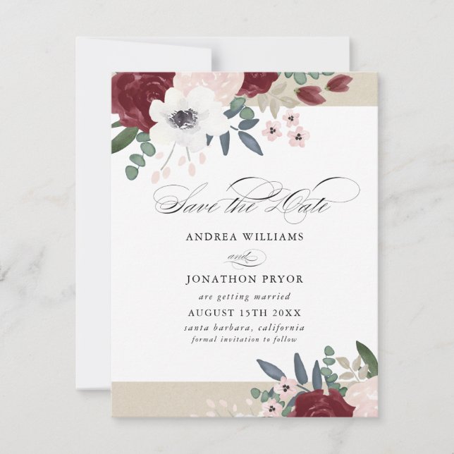 Romantic Florals Save the Date Invitation (Front)