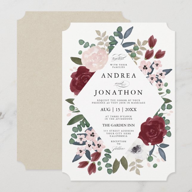 Romantic Florals Wedding Invitation (Front/Back)