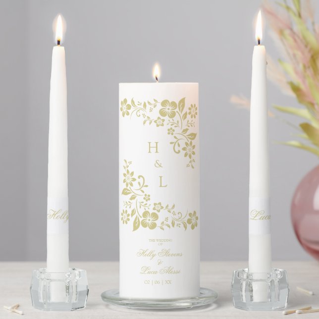 Romantic Flourish Golden Lace Ornament Romantic Unity Candle Set (In Situ)