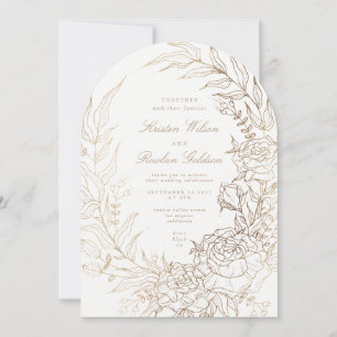 Romantic Flower Gold Wreath Arch Wedding Invitation
