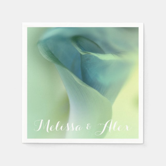 Romantic Flower in Blue Tones - Custom names Paper Napkins (Front)