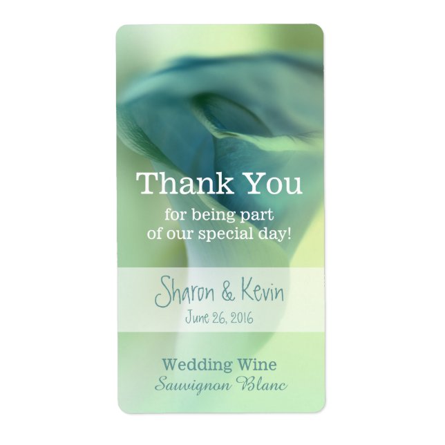 Romantic Flower in Blue Tones Wedding Wine Label (Front)