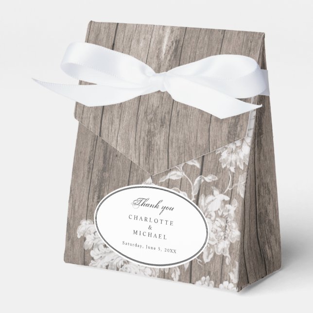 Romantic flower print on wood wedding favor box (Front Side)