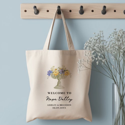 Romantic Flower Urn Hotel Wedding Welcome Tote Bag