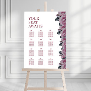 Romantic Flower Wedding 12 Table Seating Chart Foam Board