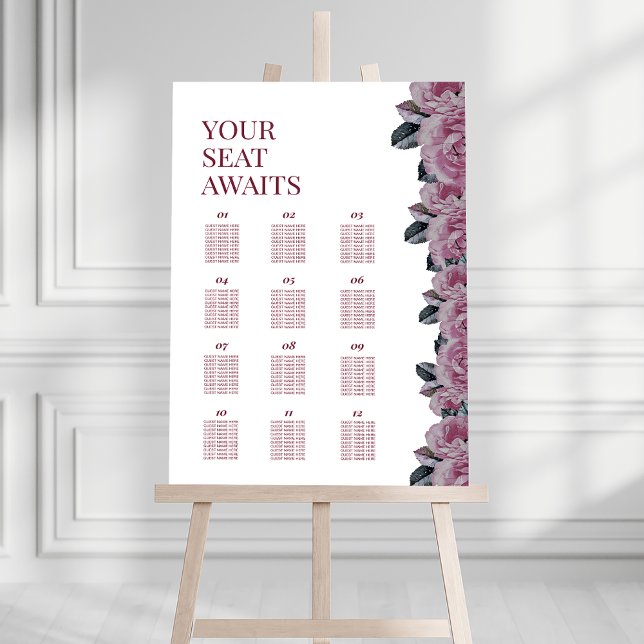 Romantic Flower Wedding 12 Table Seating Chart Foam Board (Romantic Flower Wedding 12 Table Seating Chart Foam Board)