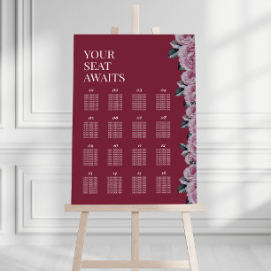 Romantic Flower Wedding 16 Table Seating Chart Foam Board
