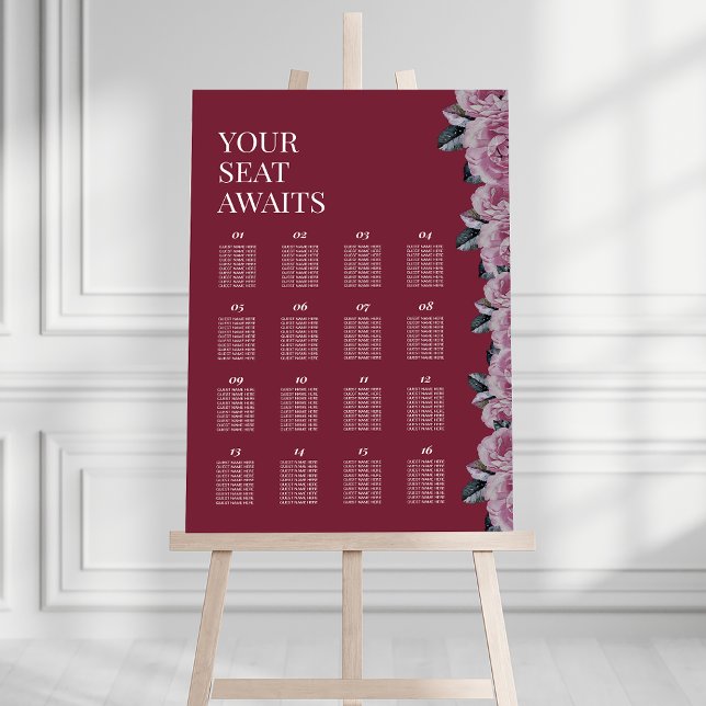 Romantic Flower Wedding 16 Table Seating Chart Foam Board (Romantic Flower Wedding 16 Table Seating Chart Foam Board)