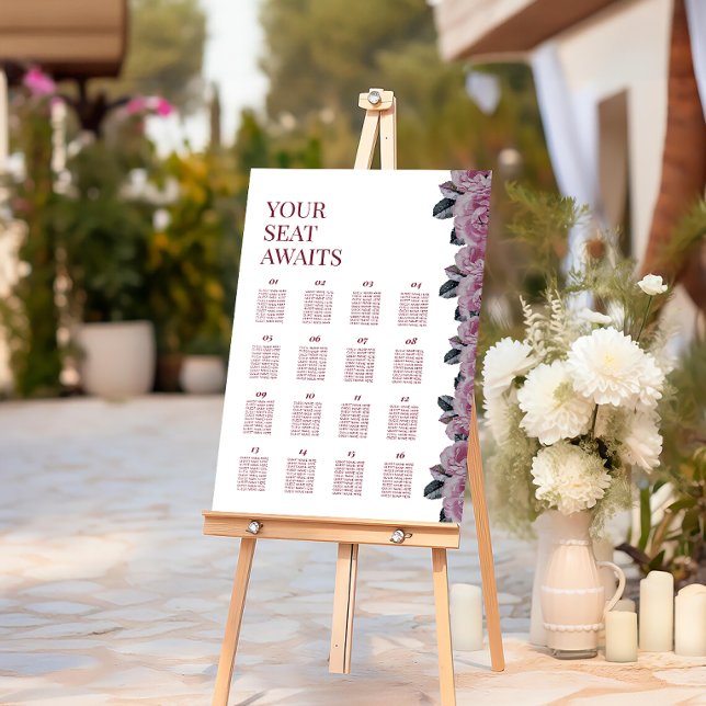 Romantic Flower Wedding 16 Table Seating Chart Foam Board (Romantic Flower Wedding 16 Table Seating Chart Foam Board)