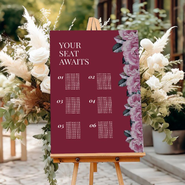 Romantic Flower Wedding 6 Table Seating Chart Foam Board (Romantic Flower Wedding 6 Table Seating Chart Foam Board)