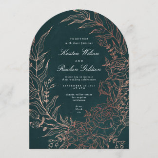 Romantic Flower Wreath Copper Wedding Arch Invitation