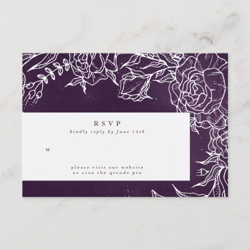 Romantic Flower Wreath Purple QR Code Wedding RSVP Card