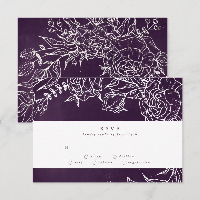 Romantic Flower Wreath Purple Wedding RSVP Card (Front/Back)