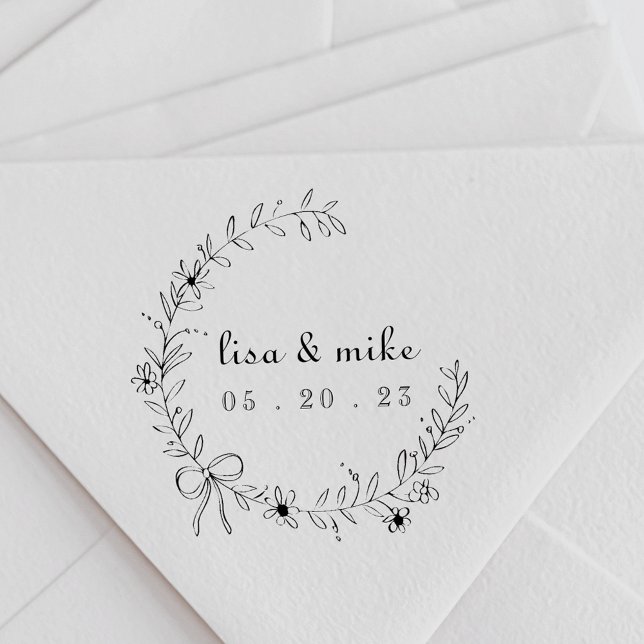 Romantic Flower Wreath Wedding Name Self-inking Stamp (Creator Uploaded)