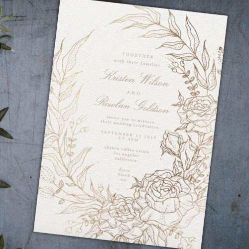 Romantic Flower Wreath White Wedding Invitation