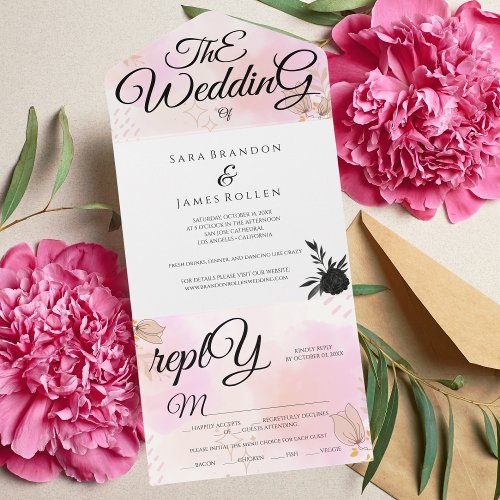Romantic Flowering Calligraphy The Wedding   All In One Invitation