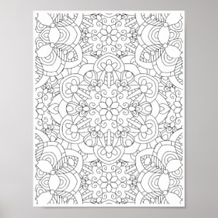 Romantic Flowers - Advanced Coloring Page Poster