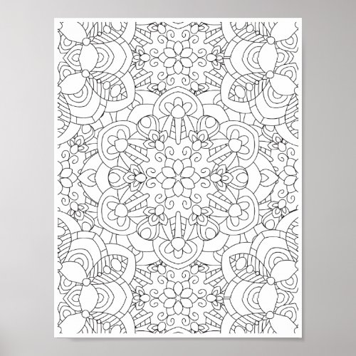 Romantic Flowers _ Advanced Coloring Page Poster