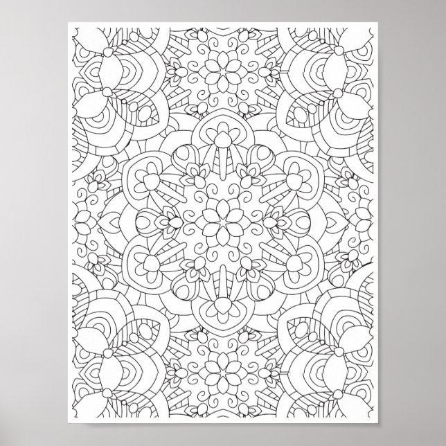 Romantic Flowers - Advanced Coloring Page Poster (Front)