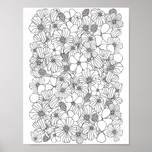 Romantic Flowers _ Advanced Coloring Page Poster