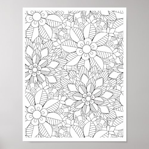 Romantic Flowers _ Advanced Coloring Page Poster