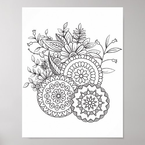 Romantic Flowers _ Advanced Coloring Page Poster