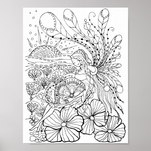 Romantic Flowers _ Advanced Coloring Page Poster