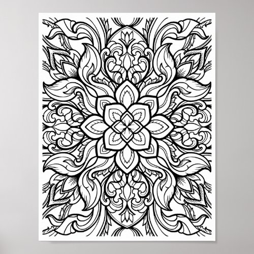 Romantic Flowers _ Advanced Coloring Page Poster