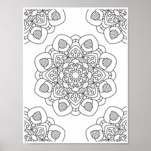 Romantic Flowers - Advanced Coloring Page Poster