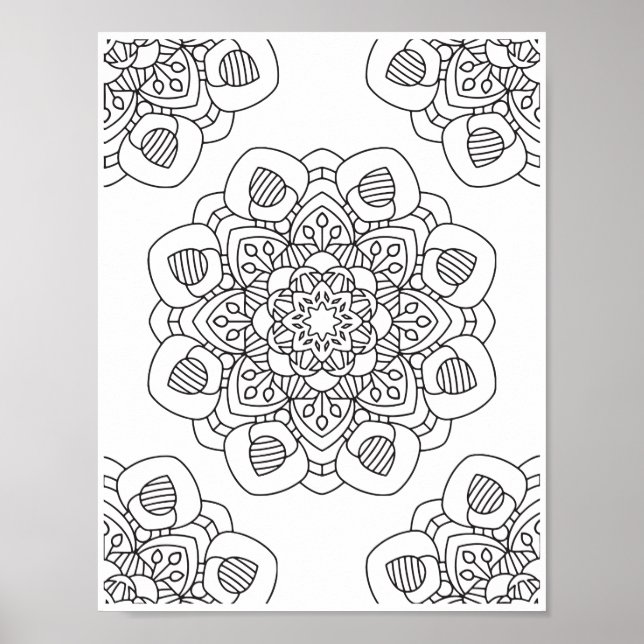 Romantic Flowers - Advanced Coloring Page Poster (Front)