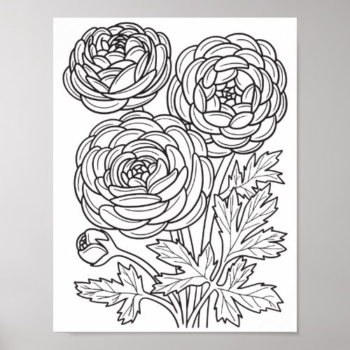 Romantic Flowers _ Advanced Coloring Page Poster