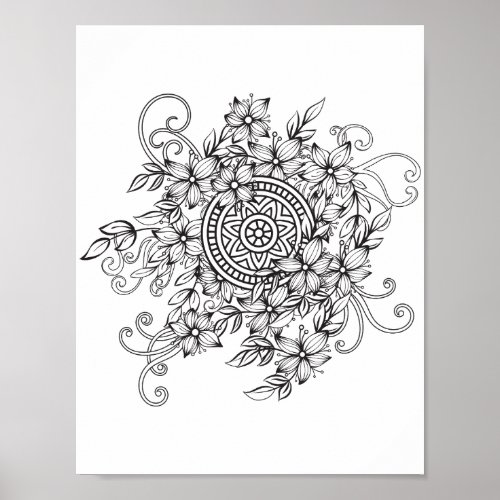 Romantic Flowers _ Advanced Coloring Page Poster