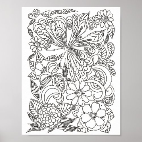 Romantic Flowers _ Advanced Coloring Page Poster