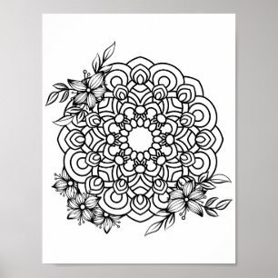 Romantic Flowers - Advanced Coloring Page Poster