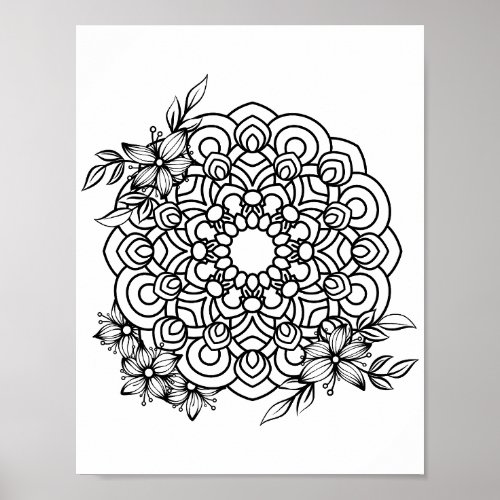 Romantic Flowers _ Advanced Coloring Page Poster