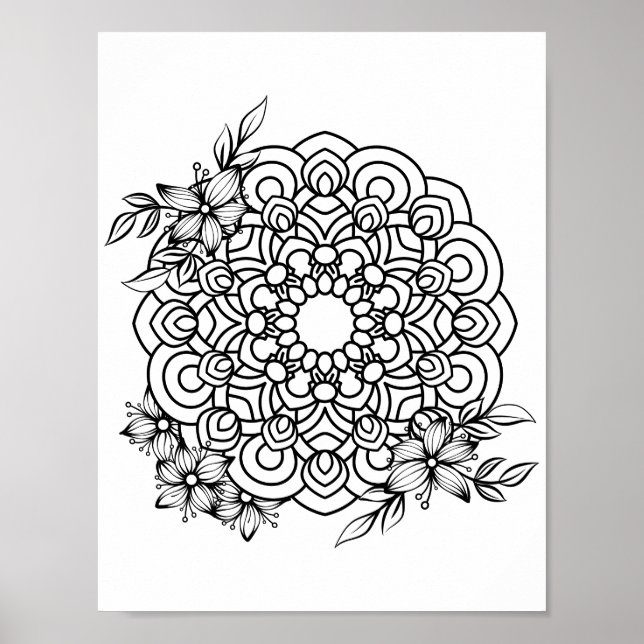 Romantic Flowers - Advanced Coloring Page Poster (Front)