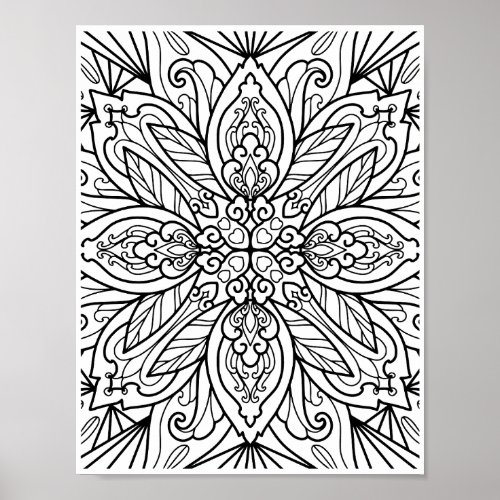 Romantic Flowers _ Advanced Coloring Page Poster