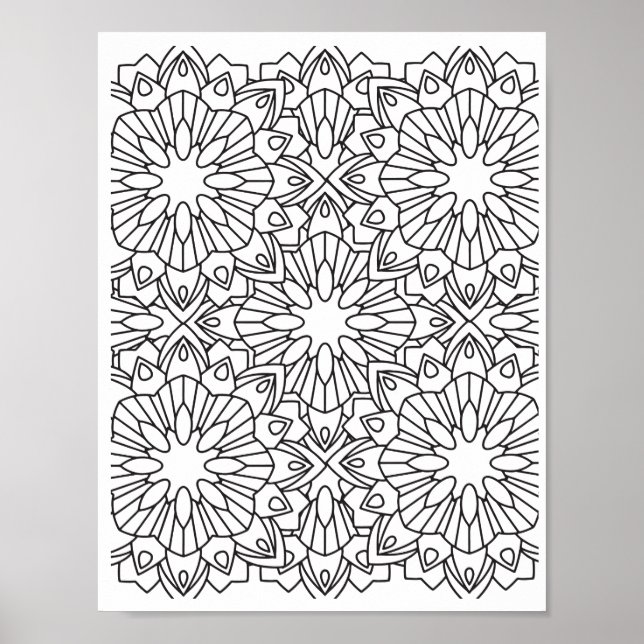 Romantic Flowers - Advanced Coloring Page Poster (Front)